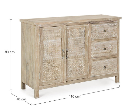 Credenza "Mayra" con struttura in legno di mango, decorazioni a mano, stile naturale