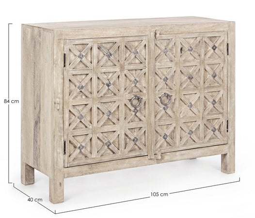Credenza "Engrave" con struttura in legno di mango, decorazioni intarsiate, stile naturale