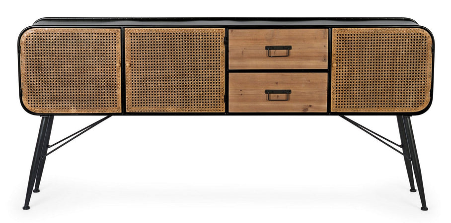 Credenza "Elton" con struttura in acciaio, cassetti in legno di abete, stile vintage