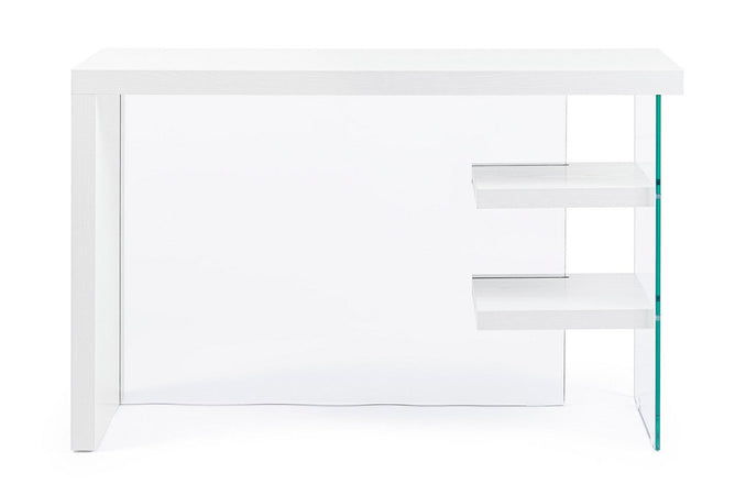 Scrivania "Line" Wood con 2 mensole, piano in mdf, lato in vetro temperato, 120 x 50 cm
