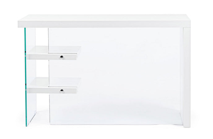Scrivania "Line" Wood con 2 mensole, piano in mdf, lato in vetro temperato, 120 x 50 cm