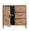 Credenza Elmer con struttura in legno di acacia, schienale in compensato, stile moderno