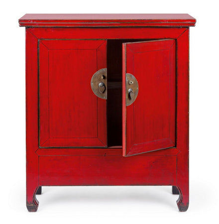 Credenza "Jinan", struttura in legno di olmo riciclato, con finitura lucida, maniglie in rame