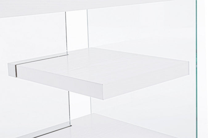 Scrivania "Line" Wood con 2 mensole, piano in mdf, lato in vetro temperato, 120 x 50 cm