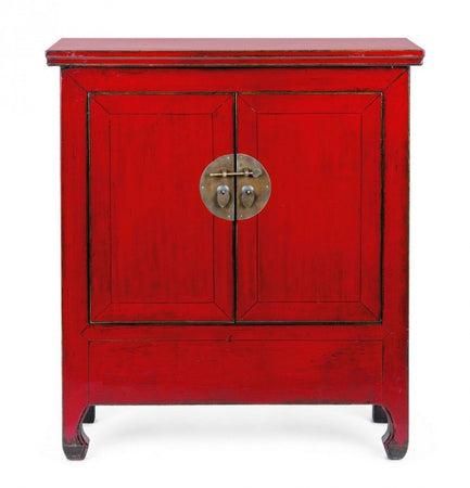 Credenza "Jinan", struttura in legno di olmo riciclato, con finitura lucida, maniglie in rame