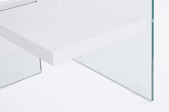 Scrivania "Line" Wood con 2 mensole, piano in mdf, lato in vetro temperato, 120 x 50 cm