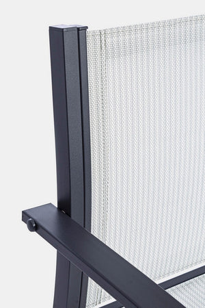 Salottino "Auri" con sedie e tavolino, per esterno, struttura in acciaio, piano in vetro