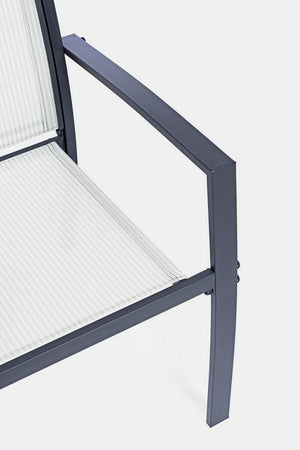 Salottino "Auri" con sedie e tavolino, per esterno, struttura in acciaio, piano in vetro