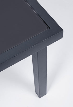 Salottino "Auri" con sedie e tavolino, per esterno, struttura in acciaio, piano in vetro