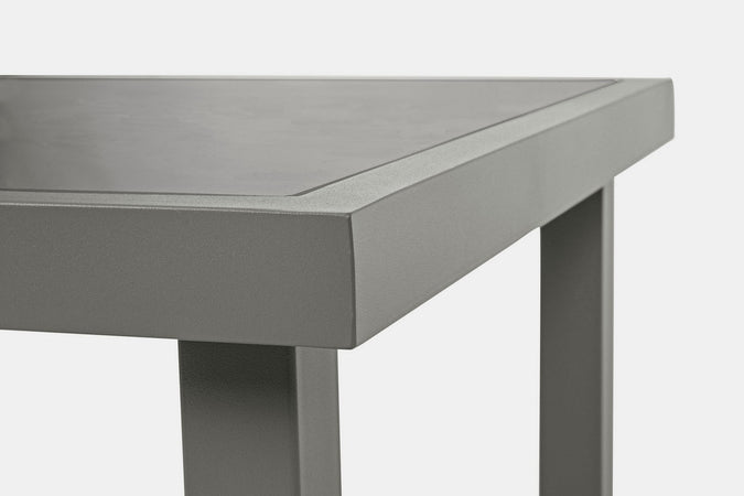 Salottino "Auri" con sedie e tavolino, per esterno, struttura in acciaio, piano in vetro