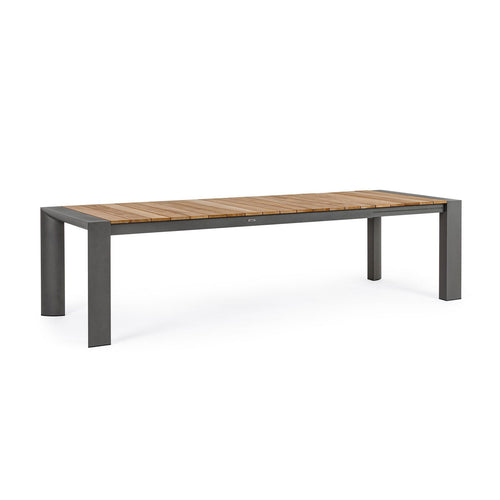Tavolo allungabile Cameron con struttura in alluminio, piano in teak, stile moderno