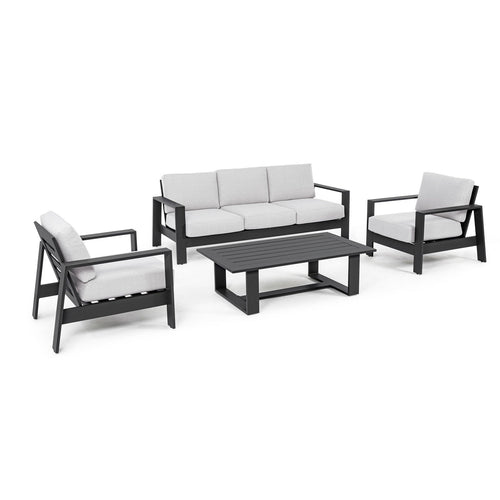 Salotto con poltrone e tavolino Baltic struttura in alluminio per veranda e giardino