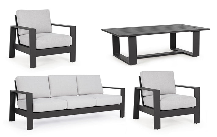 Salotto con poltrone e tavolino "Baltic" struttura in alluminio per veranda e giardino