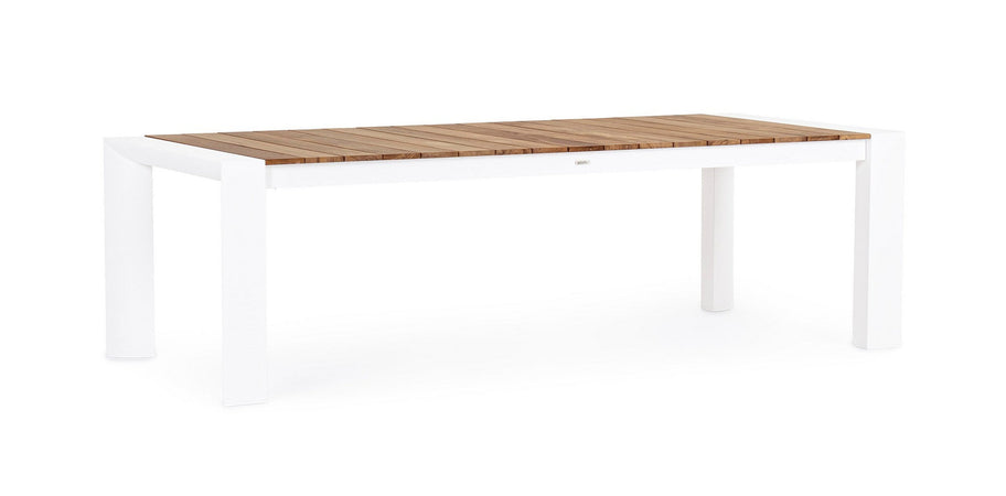 Tavolo allungabile "Cameron" con struttura in alluminio, piano in teak, stile moderno