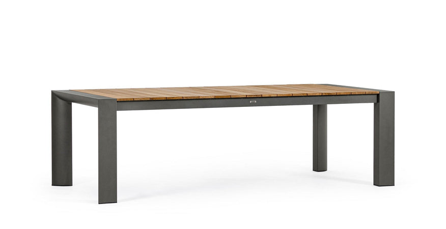 Tavolo allungabile "Cameron" con struttura in alluminio, piano in teak, stile moderno