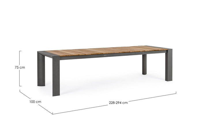 Tavolo allungabile "Cameron" con struttura in alluminio, piano in teak, stile moderno