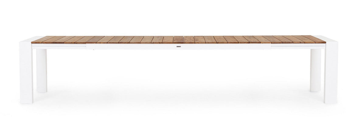 Tavolo allungabile "Cameron" con struttura in alluminio, piano in teak, stile moderno
