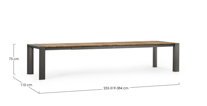 Tavolo allungabile "Cameron" con struttura in alluminio, piano in teak, stile moderno