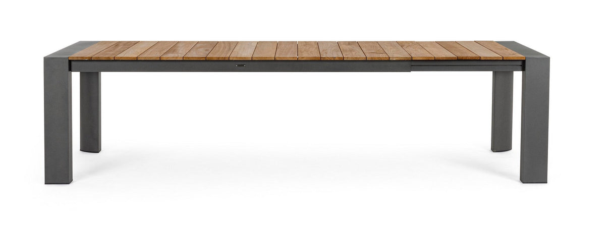 Tavolo allungabile "Cameron" con struttura in alluminio, piano in teak, stile moderno
