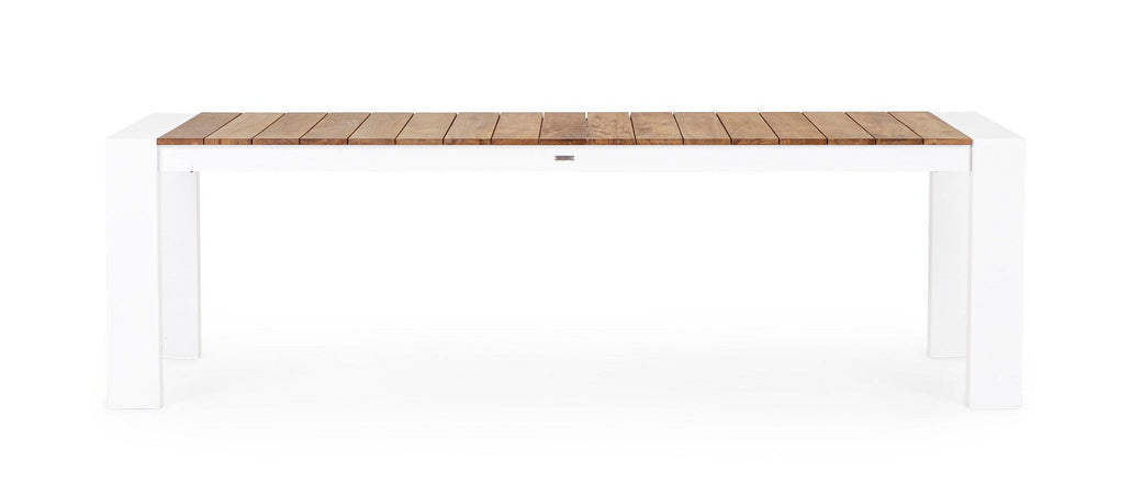 Tavolo allungabile "Cameron" con struttura in alluminio, piano in teak, stile moderno