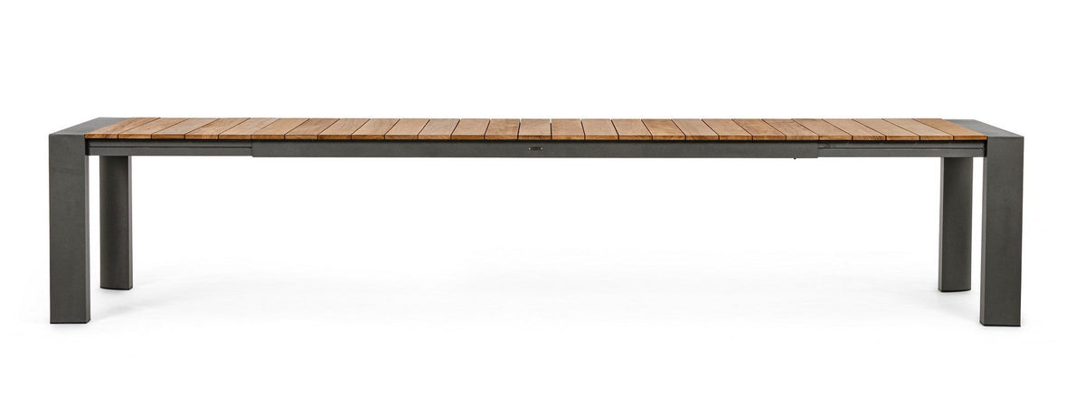 Tavolo allungabile "Cameron" con struttura in alluminio, piano in teak, stile moderno