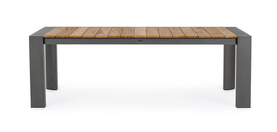 Tavolo allungabile "Cameron" con struttura in alluminio, piano in teak, stile moderno