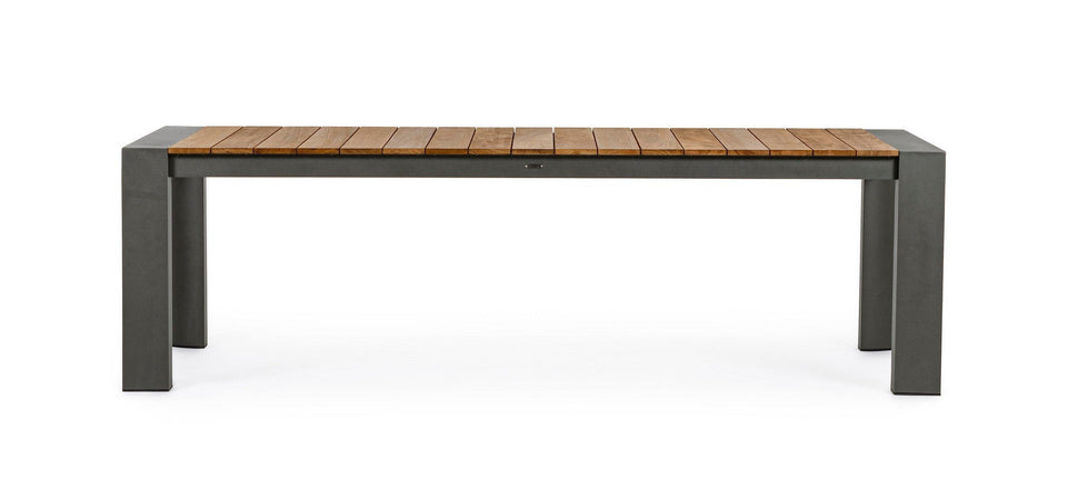 Tavolo allungabile "Cameron" con struttura in alluminio, piano in teak, stile moderno