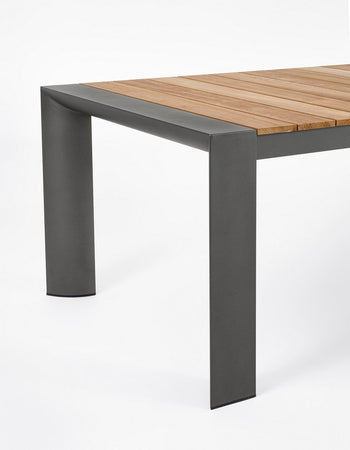 Tavolo allungabile "Cameron" con struttura in alluminio, piano in teak, stile moderno