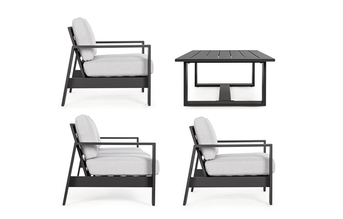 Salotto con poltrone e tavolino "Baltic" struttura in alluminio per veranda e giardino