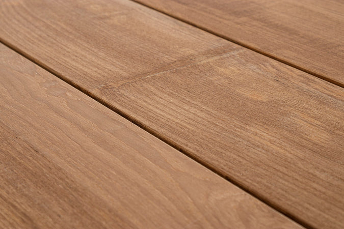 Tavolo allungabile "Cameron" con struttura in alluminio, piano in teak, stile moderno