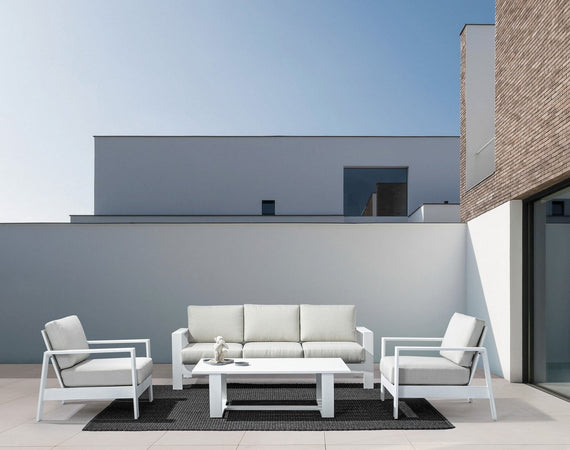 Salotto con poltrone e tavolino "Baltic" struttura in alluminio per veranda e giardino