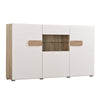 Credenza Italy, color bianco lucido-rovere, con struttura in truciolare rivestito, mobile in kit