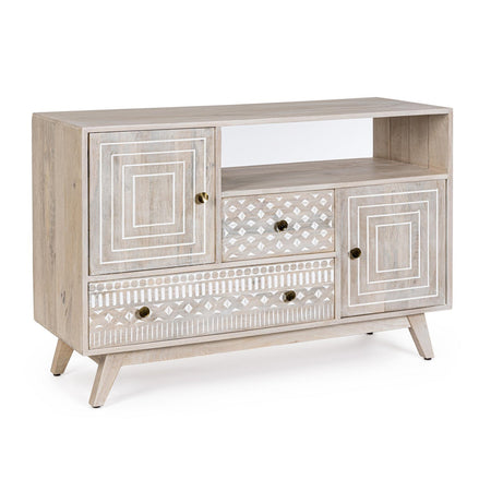 Credenza "Indira" con struttura in legno di mango, schienale in mdf, decorazioni fatte a mano