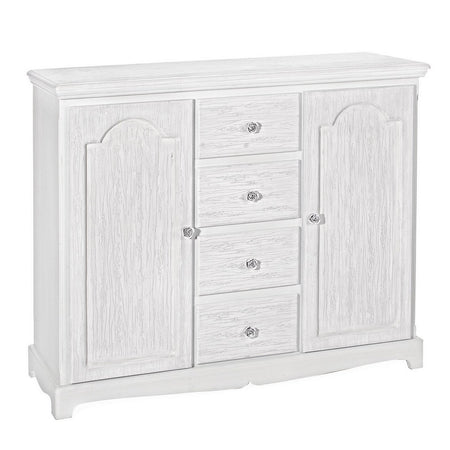 Credenza "Blanc" con struttura in MDF, finitura bianca opaca, effetto decapato, stile classico