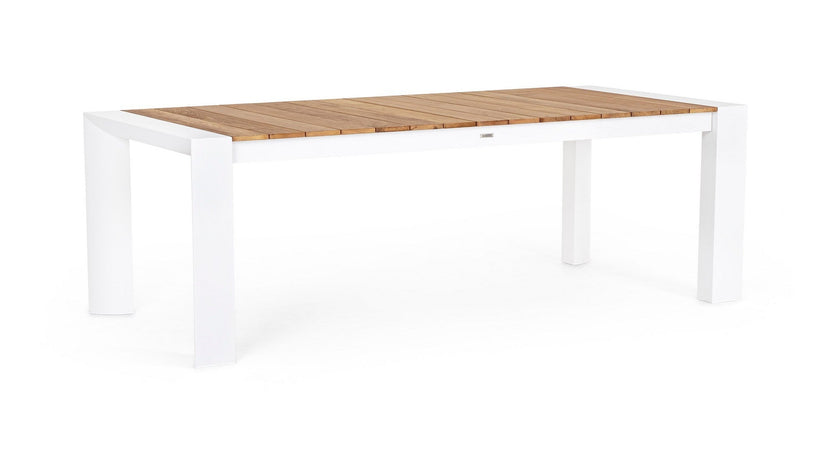 Tavolo allungabile "Cameron" con struttura in alluminio, piano in teak, stile moderno