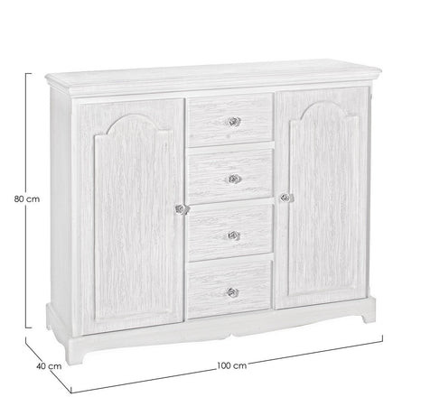 Credenza "Blanc" con struttura in MDF, finitura bianca opaca, effetto decapato, stile classico
