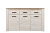 Credenza Denmark, con 3 ante e 3 cassetti, color rovere sbiancato, con struttura in truciolare rivestito, mobile in kit