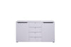 Credenza Zurich, con 2 ante e 4 cassetti, color bianco opaco, con struttura in truciolare rivestito, mobile in kit