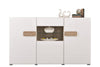 Credenza Italy, color bianco lucido-rovere, con struttura in truciolare rivestito, mobile in kit