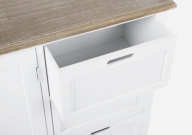 Credenza "Dorotea" con struttura in MDF, maniglie in legno di pino