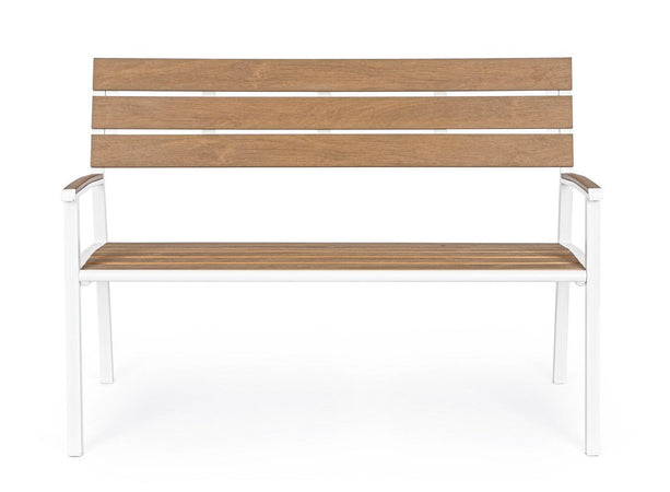 Panca da giardino "Isak" in acciaio e Poly wood, panchina per giardino e veranda verniciata a polvere