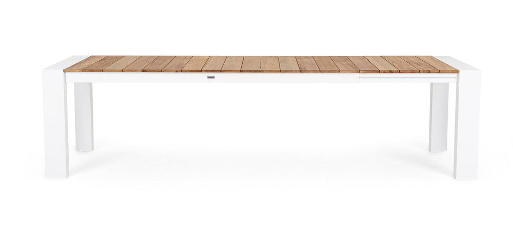 Tavolo allungabile "Cameron" con struttura in alluminio, piano in teak, stile moderno