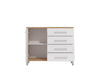 Credenza Stockholm, con 1 anta e 4 cassetti, color rovere antico e bianco, con struttura in truciolare rivestito, mobile in kit
