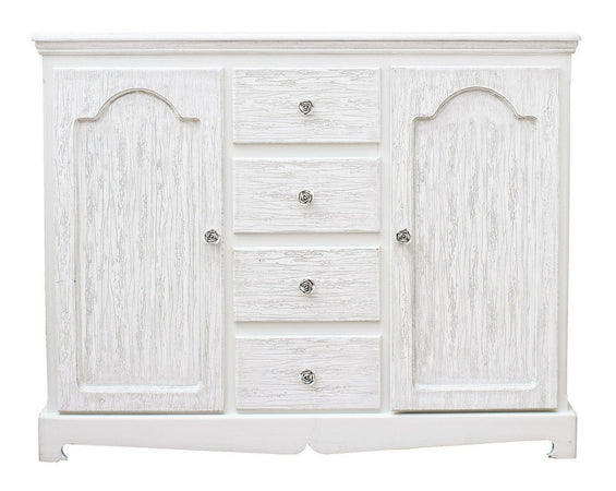Credenza "Blanc" con struttura in MDF, finitura bianca opaca, effetto decapato, stile classico