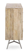 Credenza Leiston 1 anta e 3 cassetti, con struttura in legno di mango, stile industriale