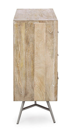 Credenza "Leiston" 1 anta e 3 cassetti, con struttura in legno di mango, stile industriale