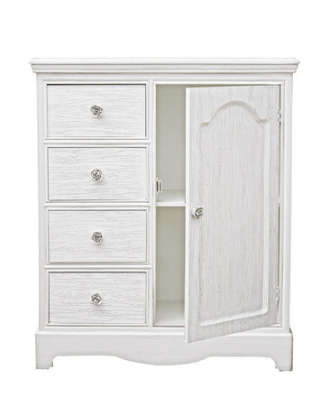 Credenza "Blanc" con struttura in MDF, finitura bianca opaca, effetto decapato, stile classico