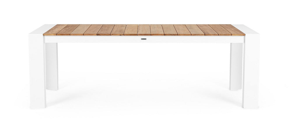 Tavolo allungabile "Cameron" con struttura in alluminio, piano in teak, stile moderno