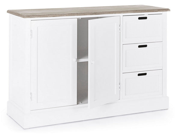 Credenza "Dorotea" con struttura in MDF, maniglie in legno di pino