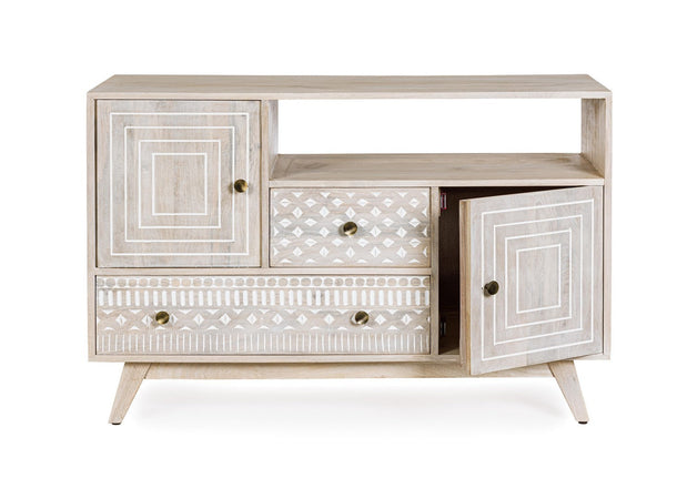 Credenza "Indira" con struttura in legno di mango, schienale in mdf, decorazioni fatte a mano